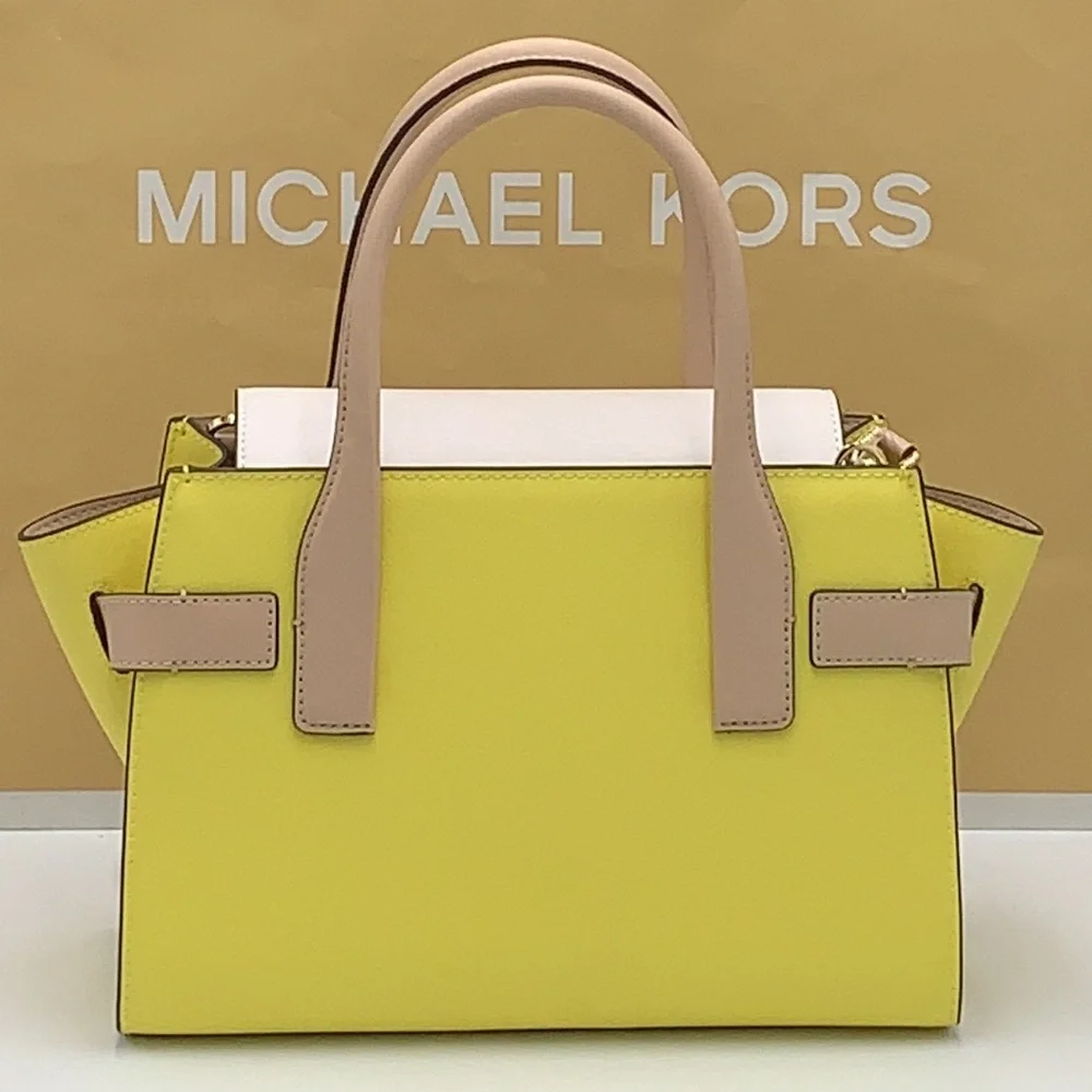 MICHAEL KORS Carmen Medium Faux Leather Belted Satchel SUNSHINE MULTI COLOR